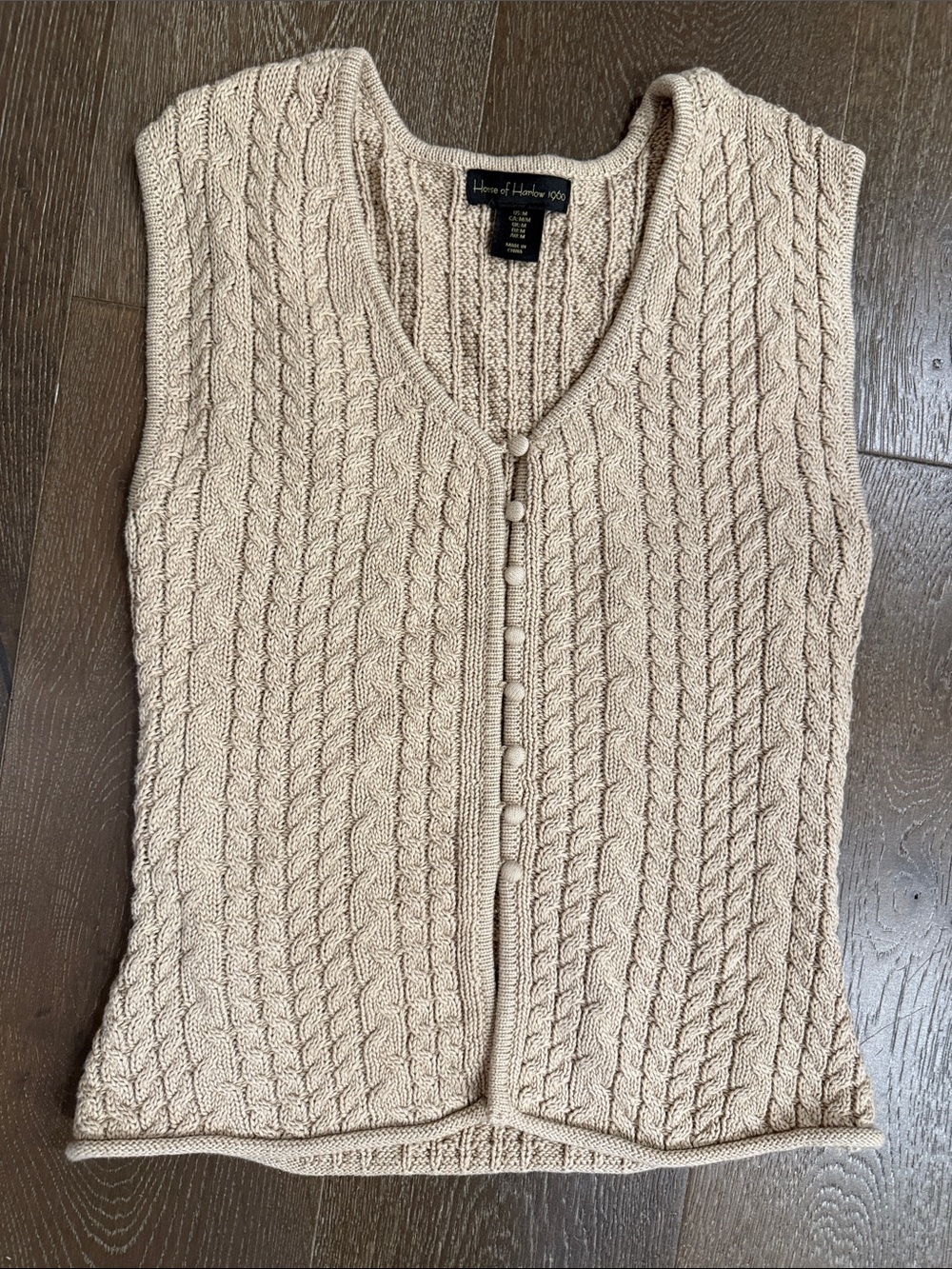 House of Harlow 1960 Cable Knit Sleeveless Button Front Vest in Beige